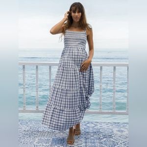 Lilliana Blue Gingham Summer Maternity Dress